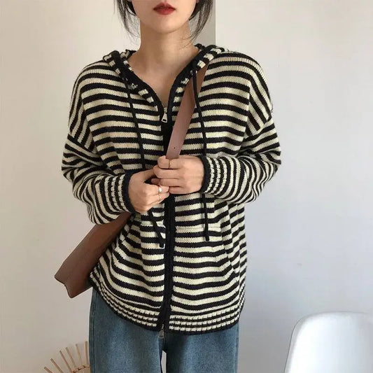 Fall Striped Knit Hoodie