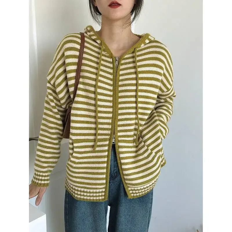 Fall Striped Knit Hoodie