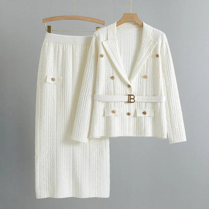 Textured Knit Blazer and Skirt Set