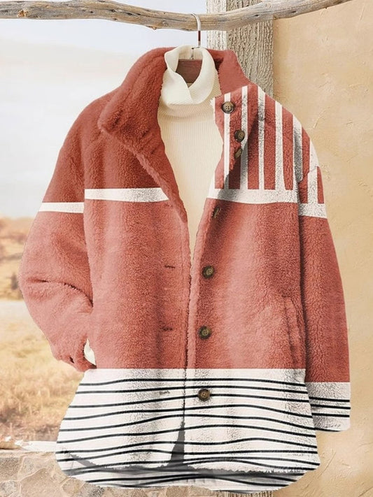 Striped Colorblock Button Jacket