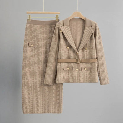 Textured Knit Blazer and Skirt Set
