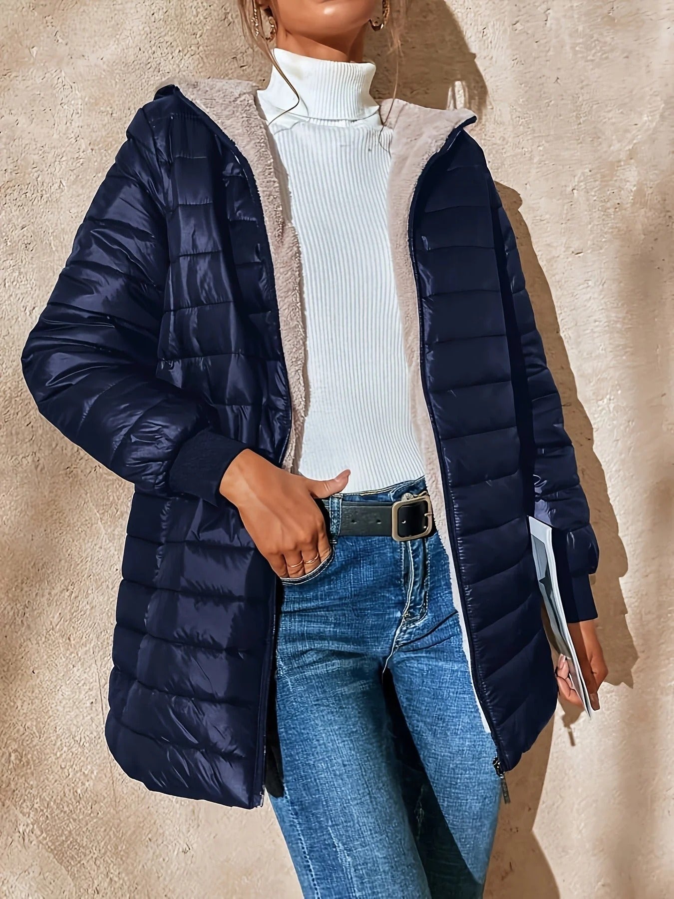 Fall Contrast-Lined Quilted Coat