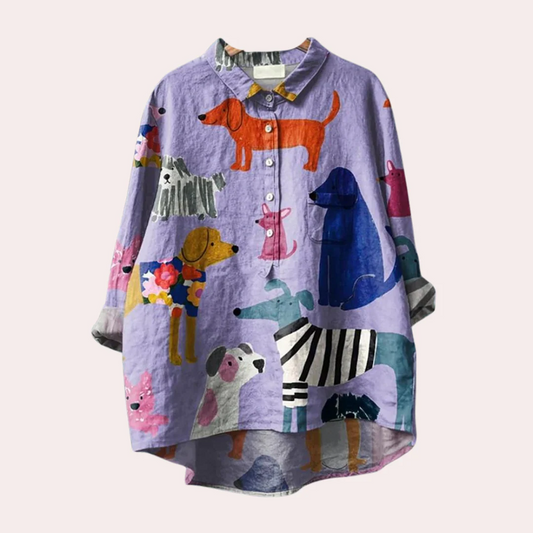 Dog Print Button-Up Shirt