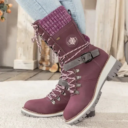 Fall Lace-Up Trek Boots with Knit Cuff