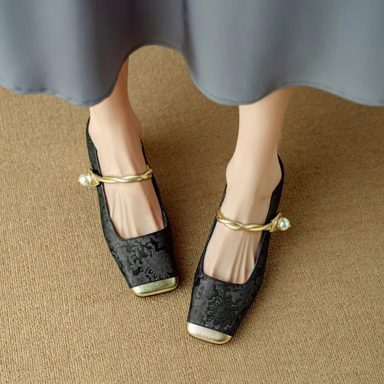 Emerald Gold Block Heel Pumps