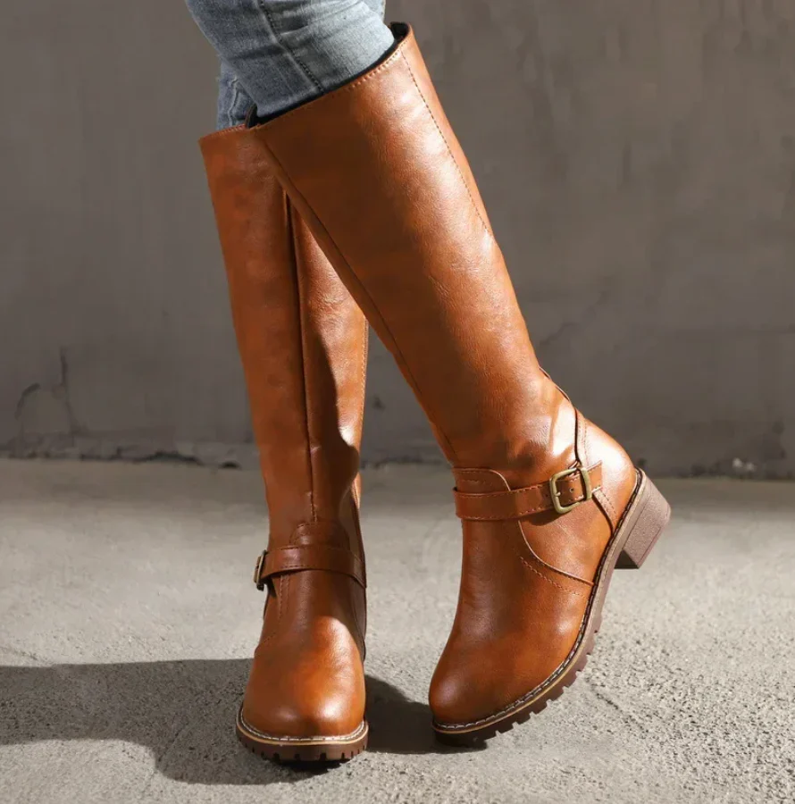 Knee High Buckle Boots For Fall Wear