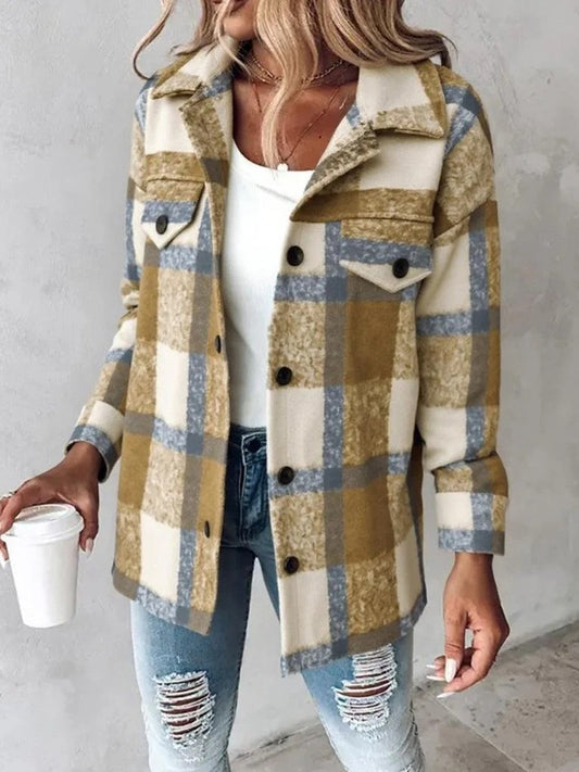 Button-Front Plaid Jacket
