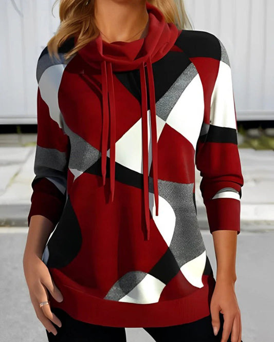 Fall Abstract Print Drawstring Sweater