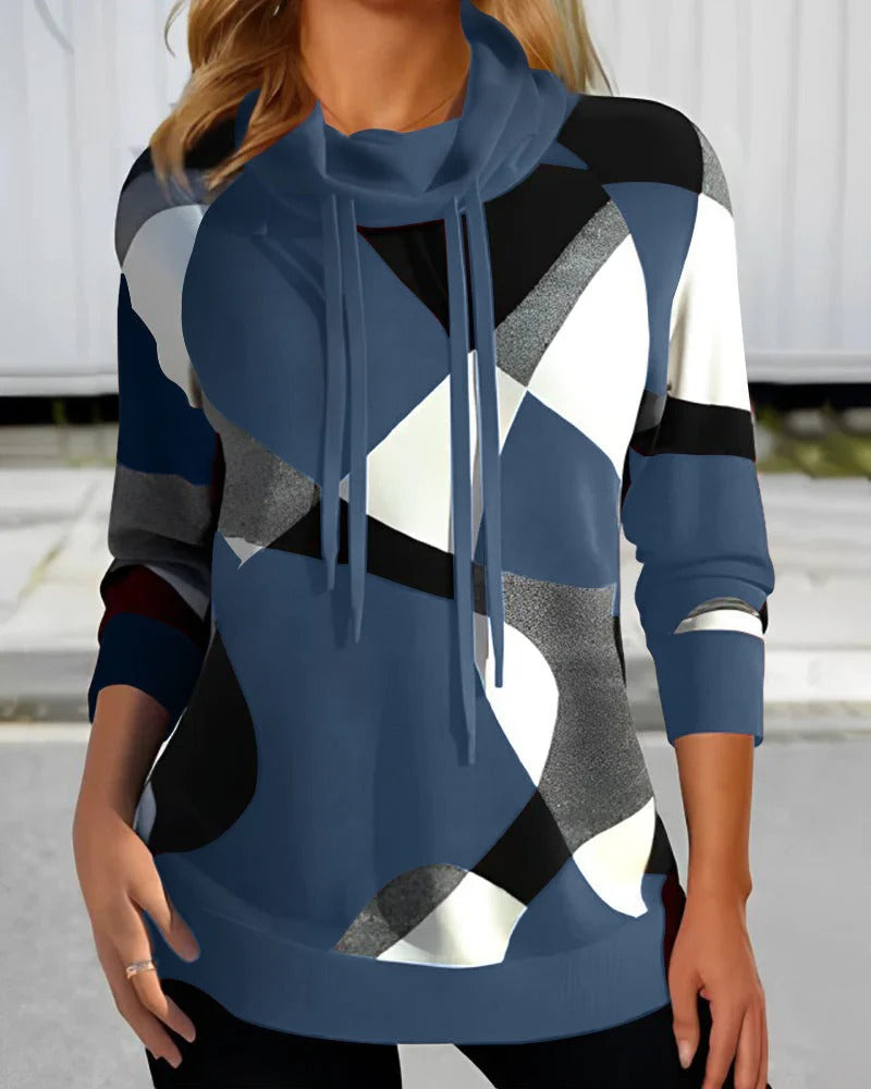 Fall Abstract Print Drawstring Sweater