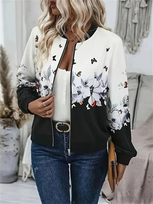 Fall Floral Butterfly Zip Jacke