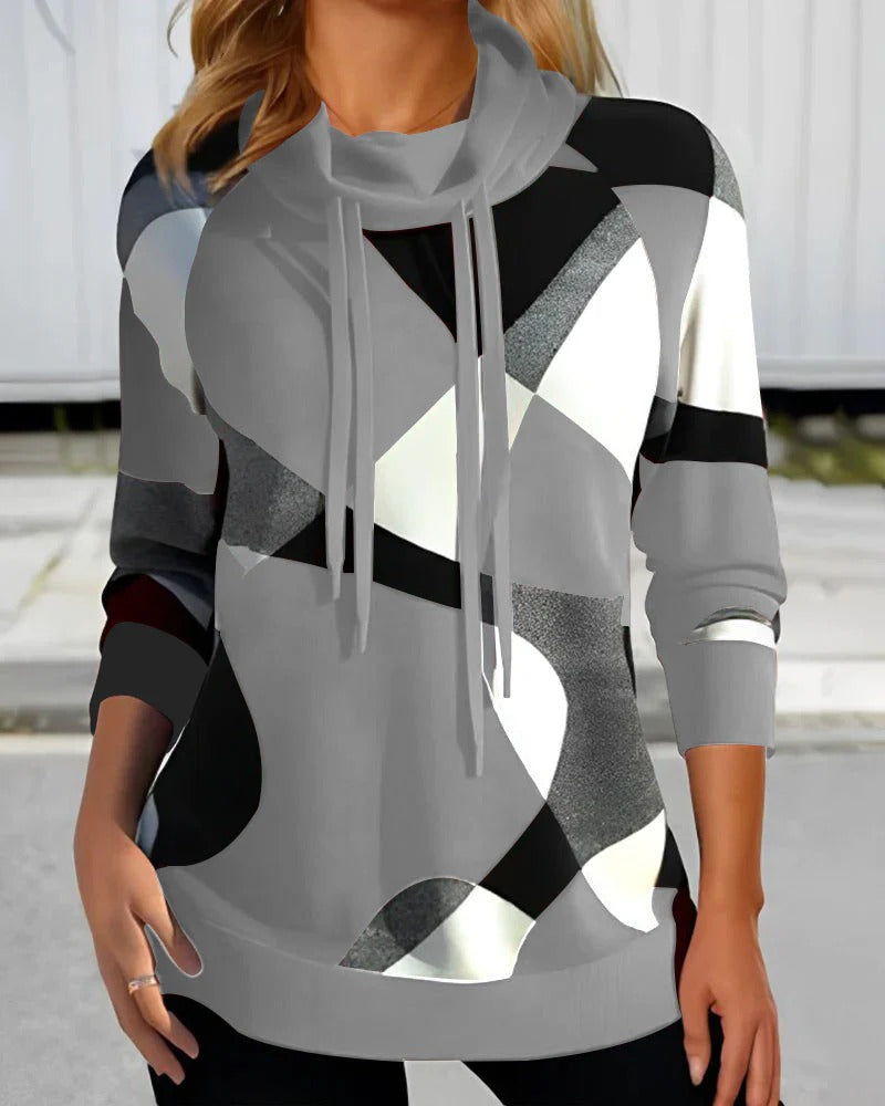 Fall Abstract Print Drawstring Sweater