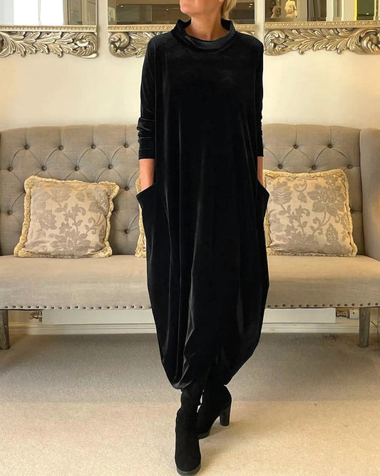 Velvet Mock Neck Long Dress