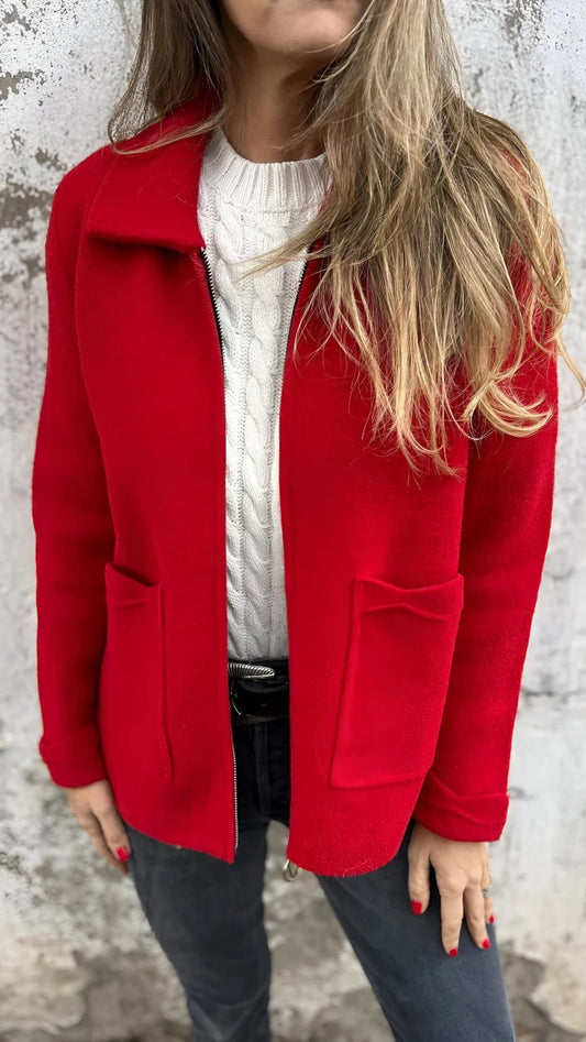 Wool Zip Jacket with Patch Pockets