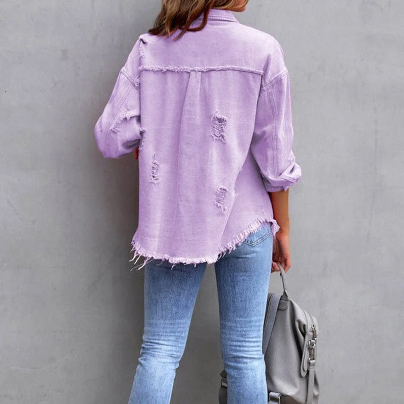 Fall Distressed Overshirt Jacket