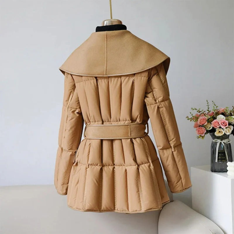 Fall Shawl-Collar Belted Down Coat