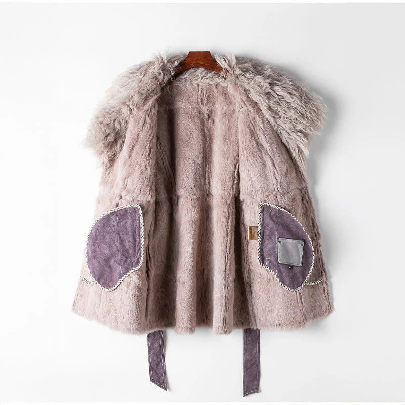 Fall Shearling Trim Belted Coat