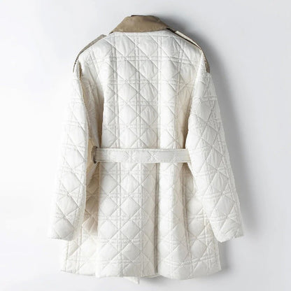 Fall Diamond-Stitch Belted Coat