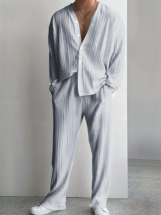 Men’s Striped Two-Piece Summer Set - Lightweight Fabric, Casual Style