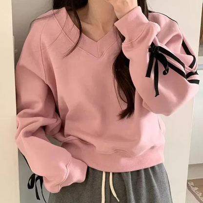 Fall Ribbon Sleeve Sweatshirt
