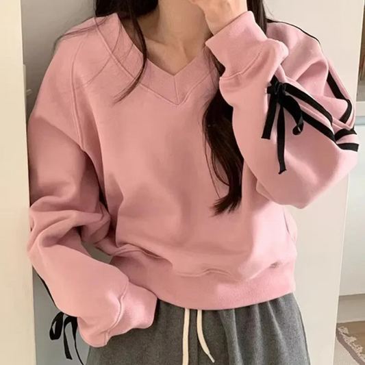 Fall Ribbon Sleeve Sweatshirt