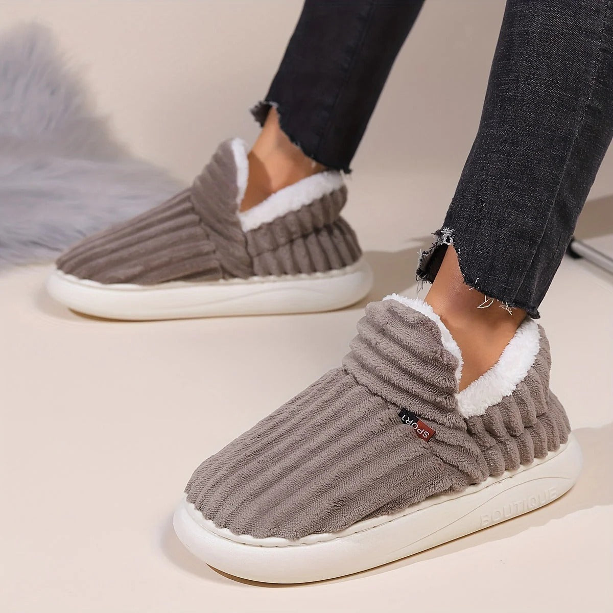 Ribbed Plush Slippers