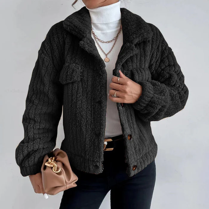 Wool-Textured Collared Button Jacket
