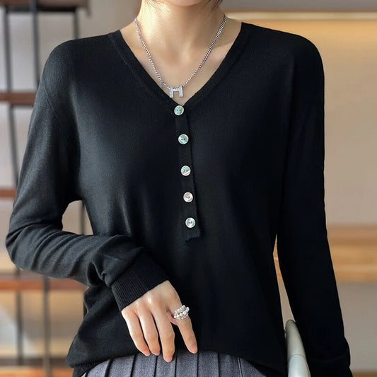 Fall Asymmetric Button Sweater