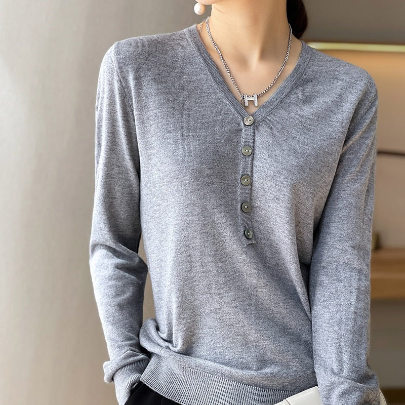 Fall Asymmetric Button Sweater