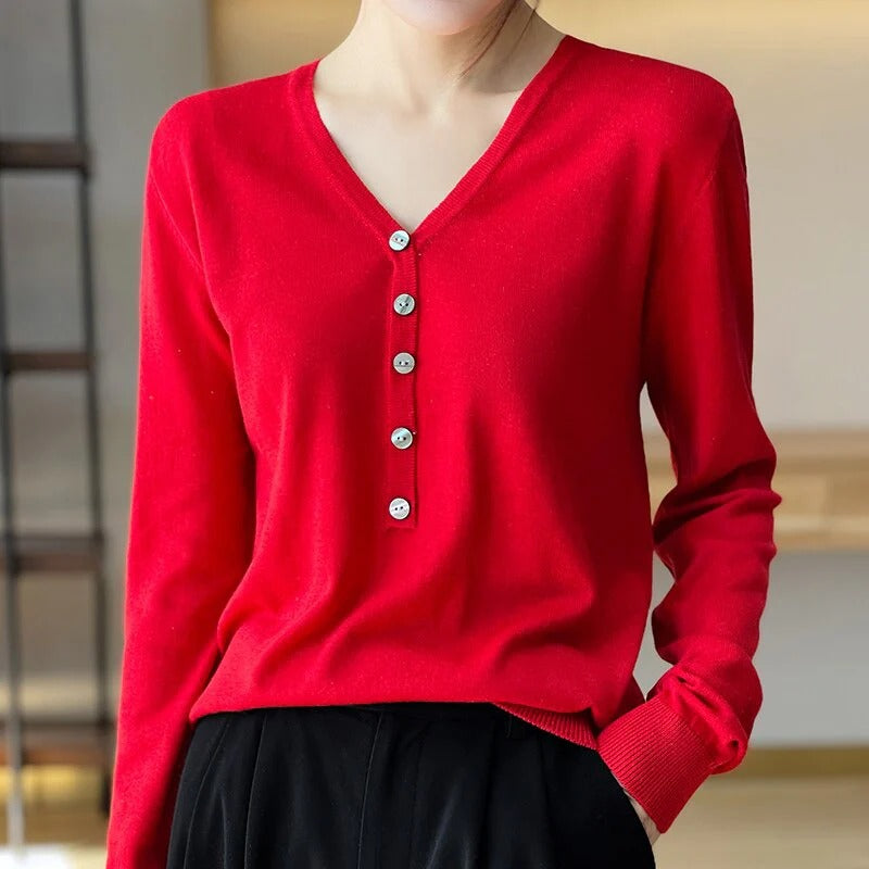 Fall Asymmetric Button Sweater