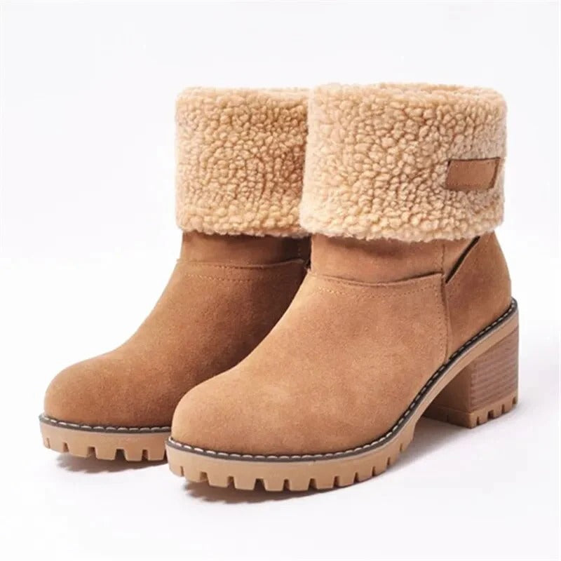 Fall Shearling Cuff Block Boots