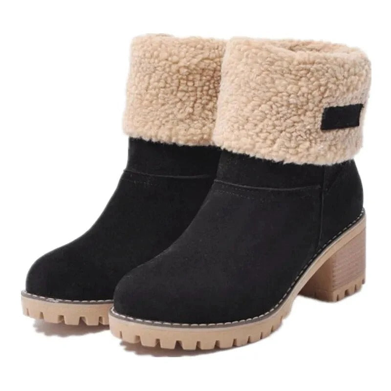 Fall Shearling Cuff Block Boots