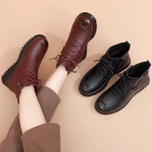 Fall Stitched Lace Ankle Boots