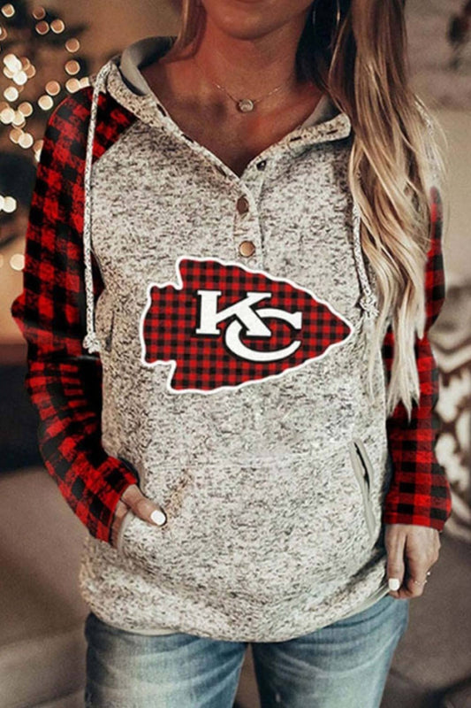 Fall Plaid-Sleeve Graphic Hoodie