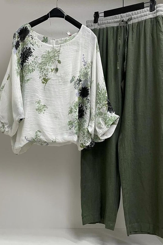 Floral Blouse and Relaxed Pants Set