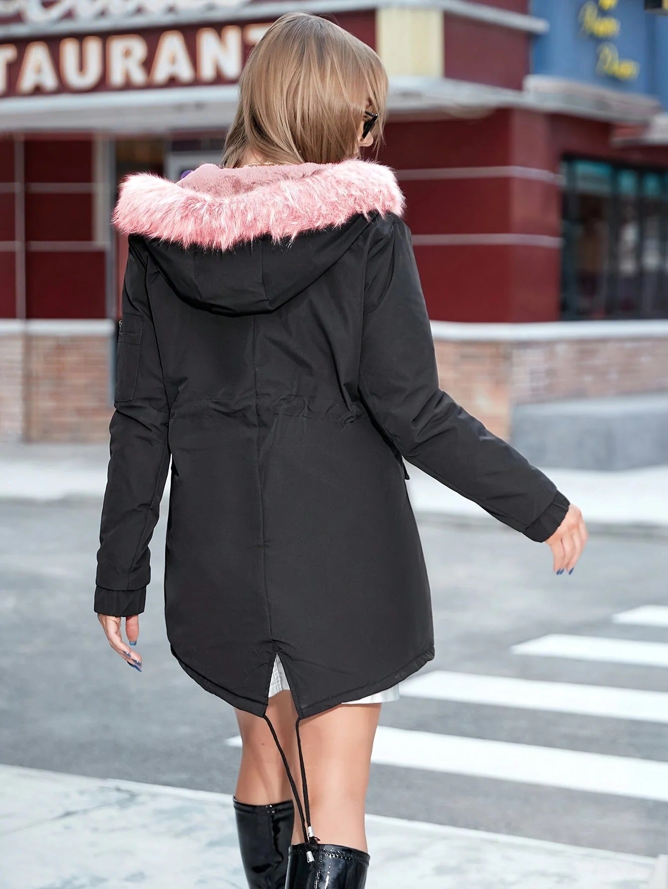 Faux Fur Trim Parka For Fall