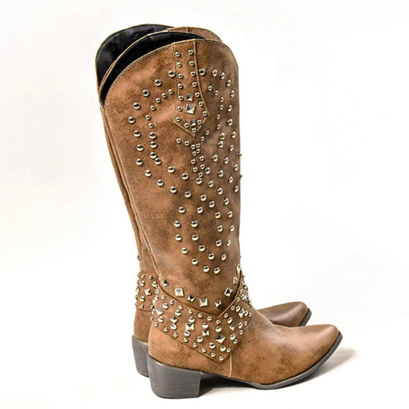 Studded Western Knee-High Boots