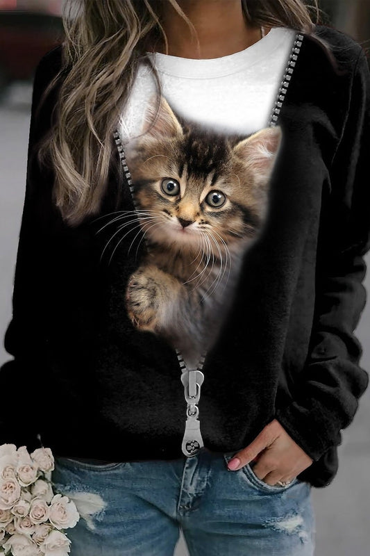 Fall Kitten Print Sweatshirt
