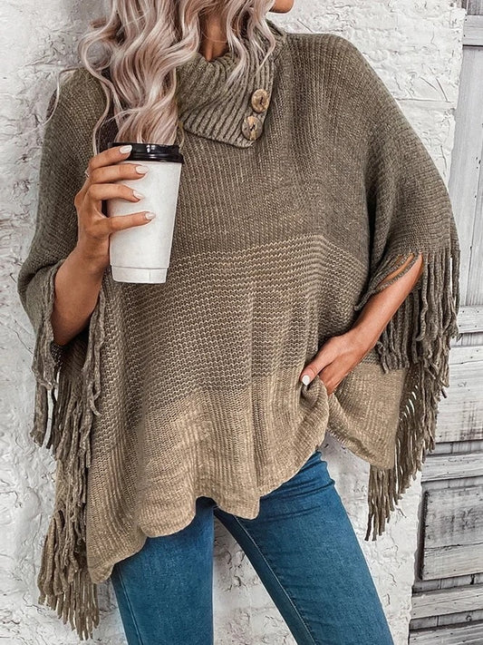 Fall Fringe Knit Poncho