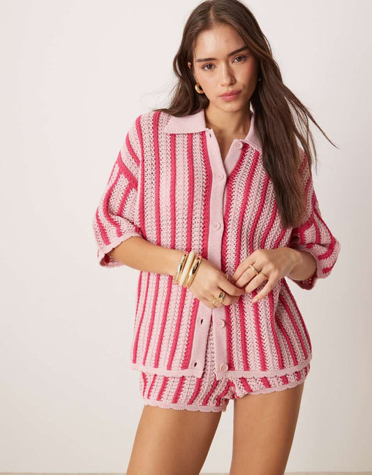 Striped Crochet Knit Set