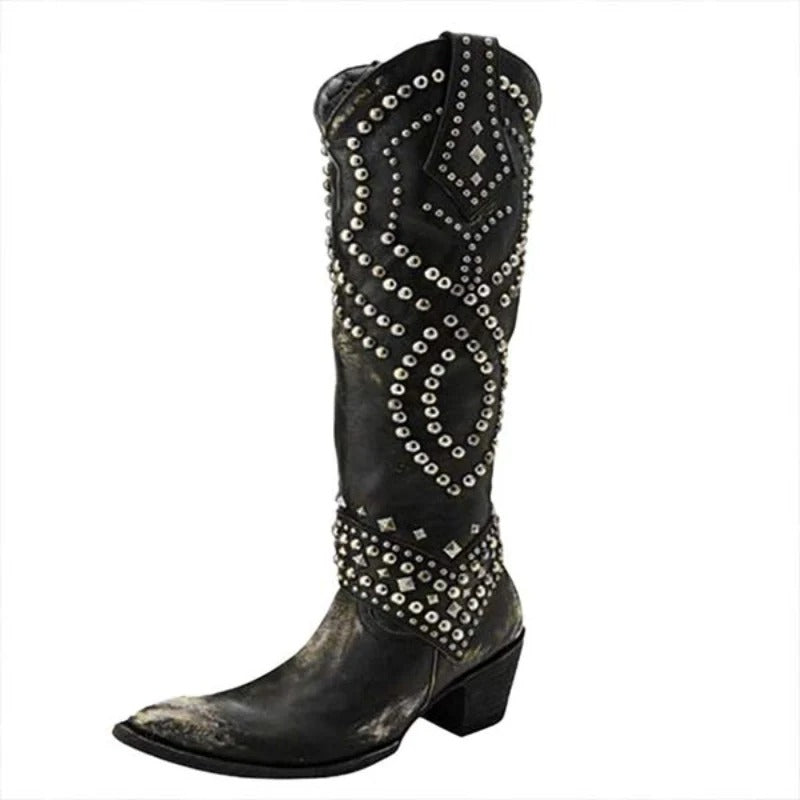 Studded Western Knee-High Boots