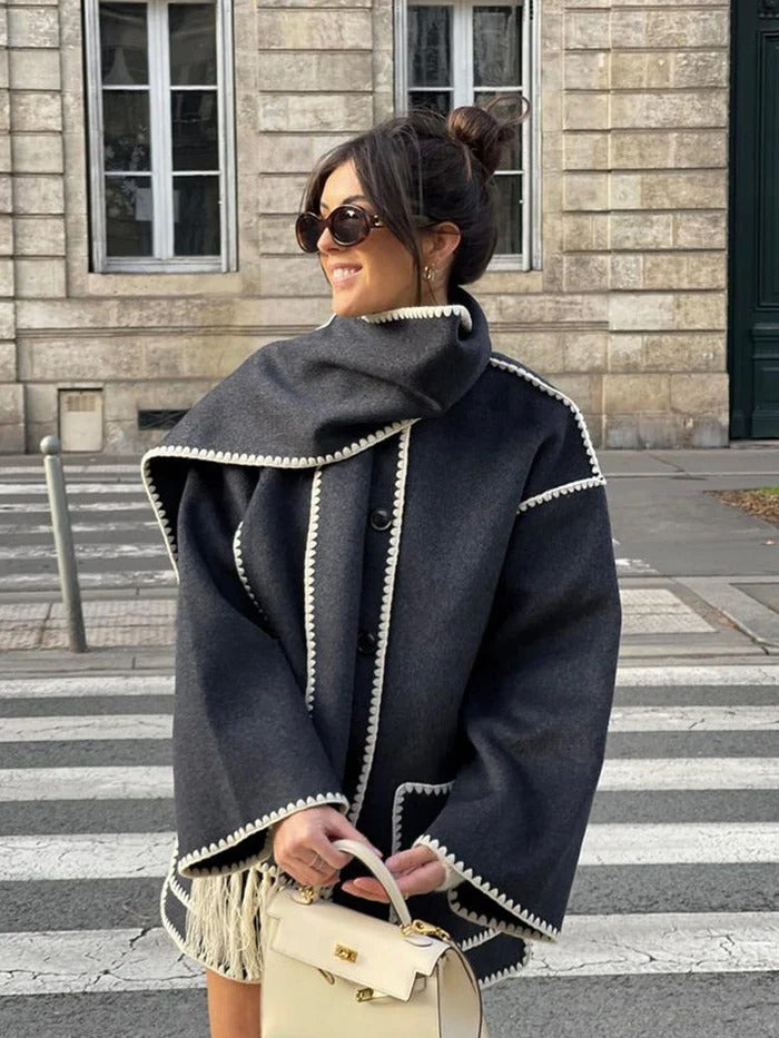 Fall Scarf-Collar Wool Coat