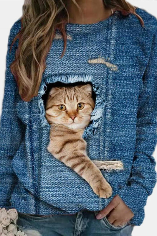 Fall Cat Graphic Sweater