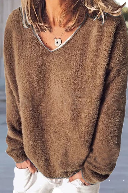Fall Fuzzy V-Neck Sweater