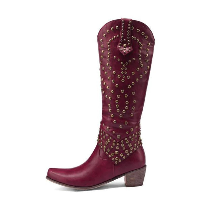 Studded Western Knee-High Boots