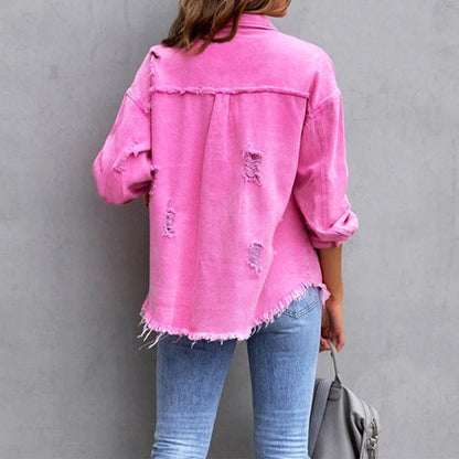 Fall Distressed Overshirt Jacket