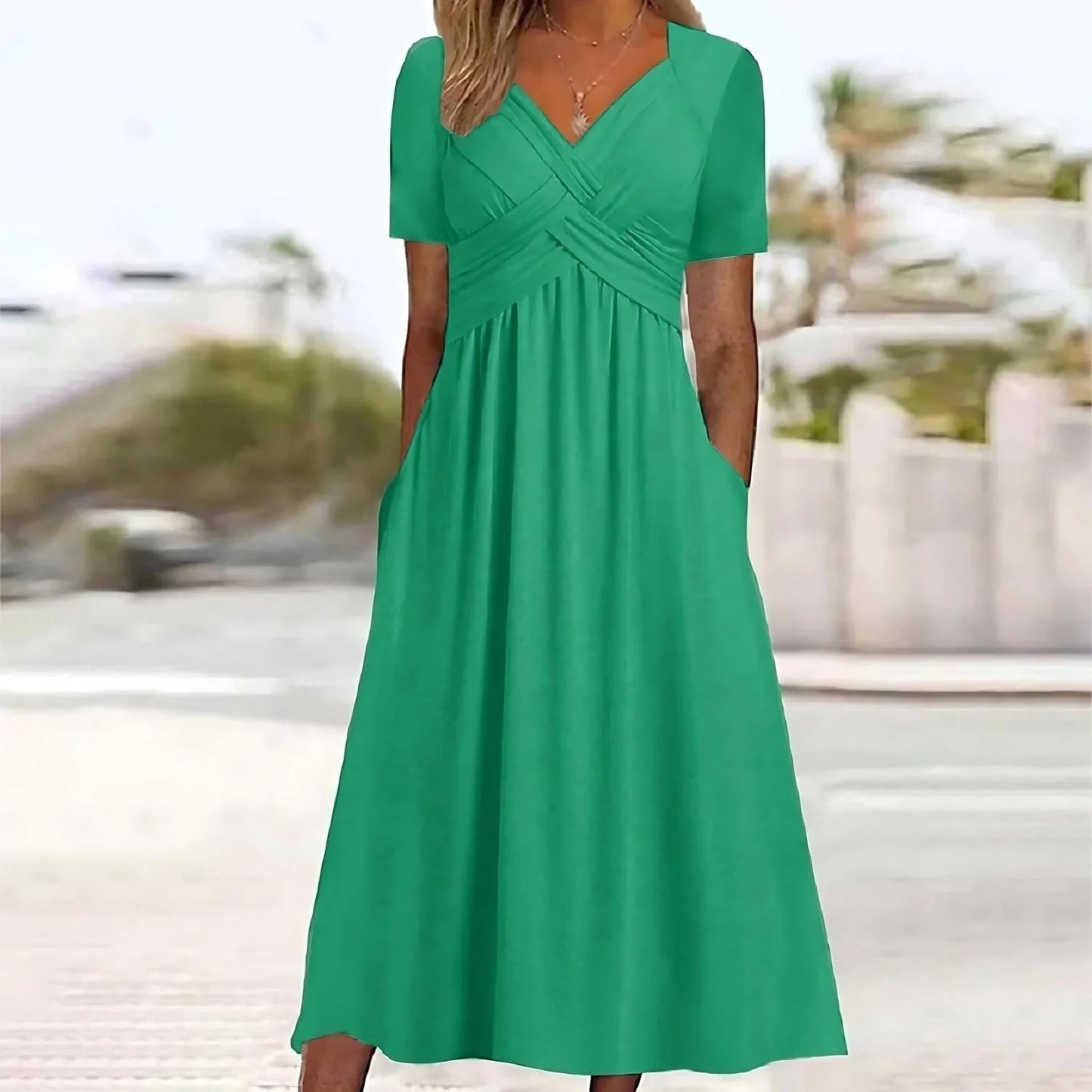 Midi Dress - A-Line Silhouette, Belly Coverage, Versatile Style