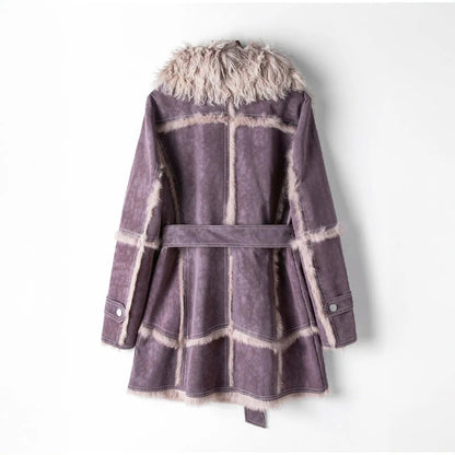 Fall Shearling Trim Belted Coat