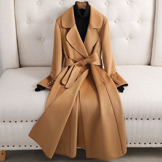 Fall Long Wool Belted Coat