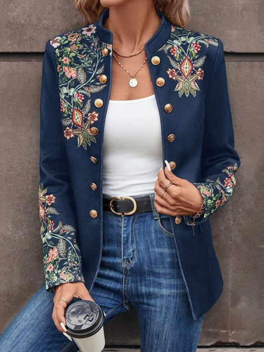 Embroidered Button-Front Jacket
