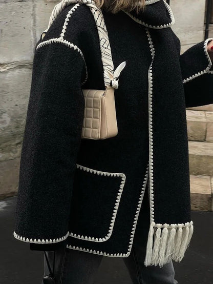 Fall Scarf-Collar Wool Coat